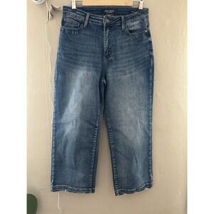 Judy Blue Womens Relaxed Fit Wide Leg Cropped Jeans Size 9/29 Raw Hem High Rise